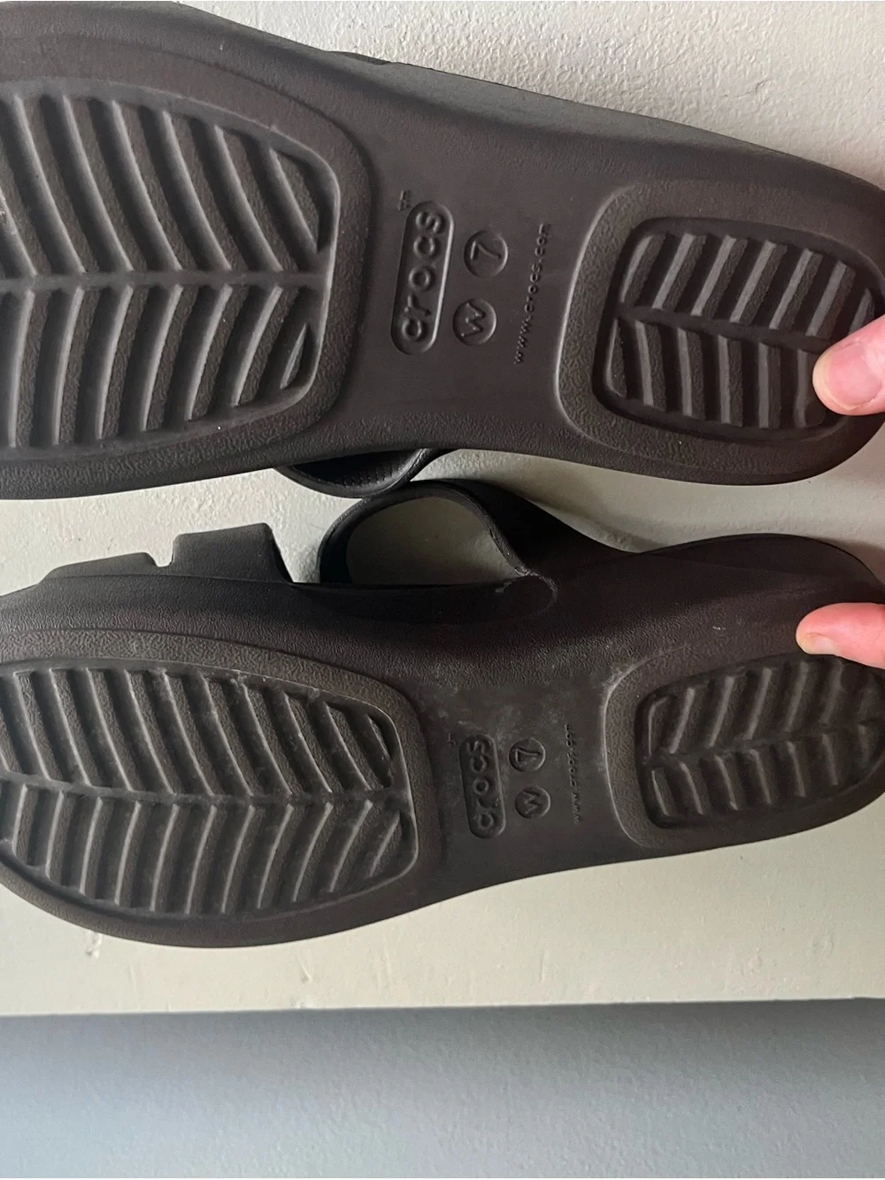 CROCS Brown Triple-Strap Slide Sandals